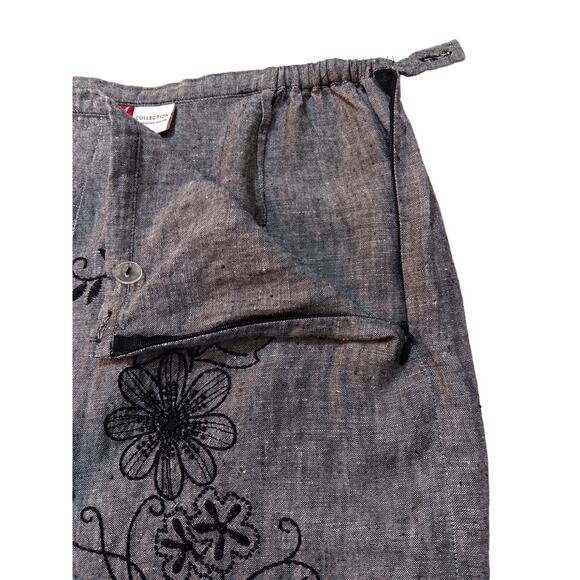 JM COLLECTION 100% Linen Midi Skirt Size 8 Petite A-Line Embroidery Beaded Gray‎ - Picture 4 of 7